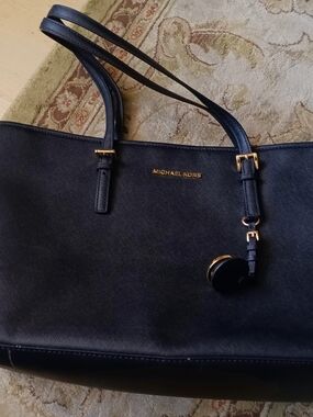 MICHAEL KORS Navy Saffiano Leather Double-Handle Tote with Gold Hardware